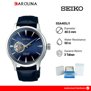 Jam Tangan Pria Seiko Presage SSA405J1 Cocktail Time “Blue Moon” Open Heart Blue Dial Black Leather Band