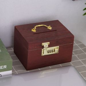 BENNETTGC Vintage Style Treasure Storage Box Money Jar Safe Box Wooden Treasure Chest Box Durable with Combination Lock Money Saving Box