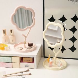 Gương Trang Điểm Để Bàn Hình Hoa Decor – Gương Makeup Mini Xoay 360° Có Khay Tiện Lợi