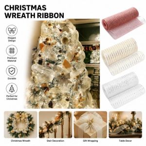 26cm 10Yards Christmas Tree Ribbon Decoration Christmas Flower Wreath Mesh DIY Decoration