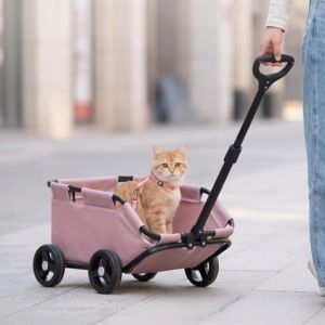 MESSUE Telescopic Handle Portable Dog Stroller Durable 4 Wheels Folding Pet Trolley Trolley Large Capacity Small Pet Stroller Outdoor Walking