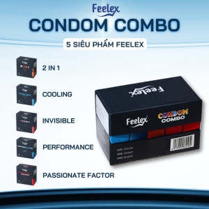 Combo 5 hộp bao cao su Feelex siêu mỏng nhiều gel bôi trơn - 15 chiếc bcs
