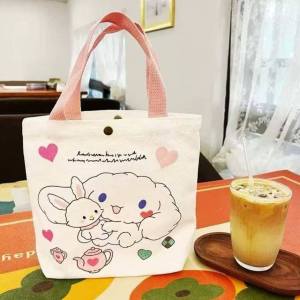 Beg Kanvas Kartun 35x40cm 少女心手拎收纳袋 Cartoon Canvas Bag 多功能便当包可爱卡通帆布包 Portable Lunch Storage Tote Bag