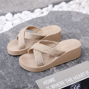 [Free Shipping] Womens Summer New Cross-Strap Slippers for Outdoor Wear Flat Wedge Beach Shoes Stylish Shoes