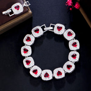 SEQUITO Gorgeous Silver Plated Handmade Inlaid Heart Shape Red Blue Yellow AAA Zirconia Crystal Stone Adjustable Bracelet Fashion Women Dating Party Bangle Jewelry B176