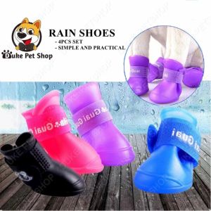 4pcs/set Pet Rain Shoes Dog Silicone Antiskid Rain Boots Candy Color Pets Waterproof Shoes Puppy