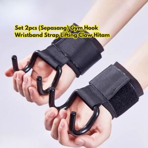 Set 2pcs (Sepasang) Protector Fitness Training Claw Lifting Strap Hook Gymhook BR297 Wristband Wrist Gym Hitam