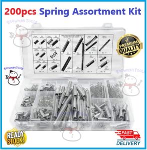 200pcs COMPRESSION SPRING EXTENSION SPRING ASSORTMENT KIT SET Tension Hooks Springs Tool Equipment Motor Car repair kits Small Springs Galvanised for Toys Motorcycle Bicycles Switch Devices Replace Repair KITS