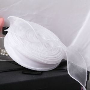 4CM 50Yard/roll Fishtail ribbon Wired Chiffon Ribbon Sheer Organza Ribbons Gift Ribbon Decoration Wedding gift wrapping