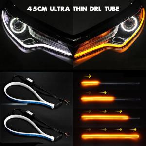 2pcs 60cm Ultra Thin Car Flexible Tube LED Strip DRL Running Light Turn Signal Lamp White Yellow/Car Headlamp Headlight Led/Car Turn Signal Light Led Strip/Car Dual Mode Led 2PCS