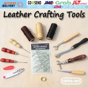 Profesional 13 Pcs/set Kanvas Sepatu Jahit Jahitan Pukulan Ukiran Pekerjaan Pelana kerajinan Kulit Aksesorisalat kerajinan kulit alat peralatan Tangan pemotong kayu bambu DIY tas kulit pria wanita garut asli ular