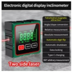 1Pc Electronic Protractor 360° Magnetic Inclinometer with LED Backlight and Dual Laser Guide Auto Calibration