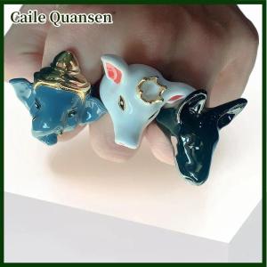 Caile แหวนเคลือบเคลือบรูปสัตว์ขนาดใหญ่ที่พูดเกินจริงรูปหมูหัววัวขนาดใหญ่แหวนรูปช้าง Y2K เป็นของขวัญแบบพังก์สำหรับผู้หญิง