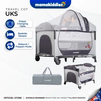 Mamakiddies Baby Cot 2 Level Portable Bed Playpen Travel Cot Stitching Large Bed Side Door Katil Bayi Foldable Cradle