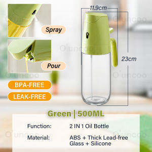 Ouncoo 2-in-1 Oil Spray & Pour Bottle 500ML Leak-Proof Glass Kitchen Dispenser for Cooking Air Fryer Salad