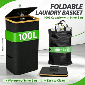 100L Recycle Bin with Lid Recycling Storage Container Oxford Cloth Laundry Basket Wastewater Bottle Collection Bag