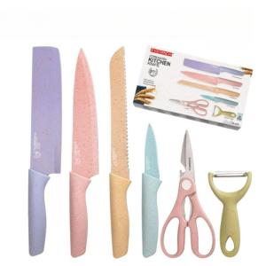 6in1 Knife Set 6 PCS Pastel Colors Stainless Steel Chef Knife Bread Knife Cleaver Scissors