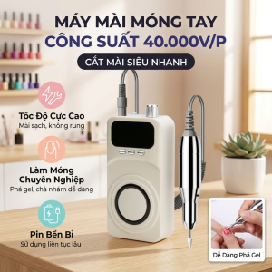 【HCM/24H】Máy mài móng tích điện 40.000 RPM cầm tay màu trắng chạy êm không rung pin lâu cho thợ nail chuyên nghiệp spa
