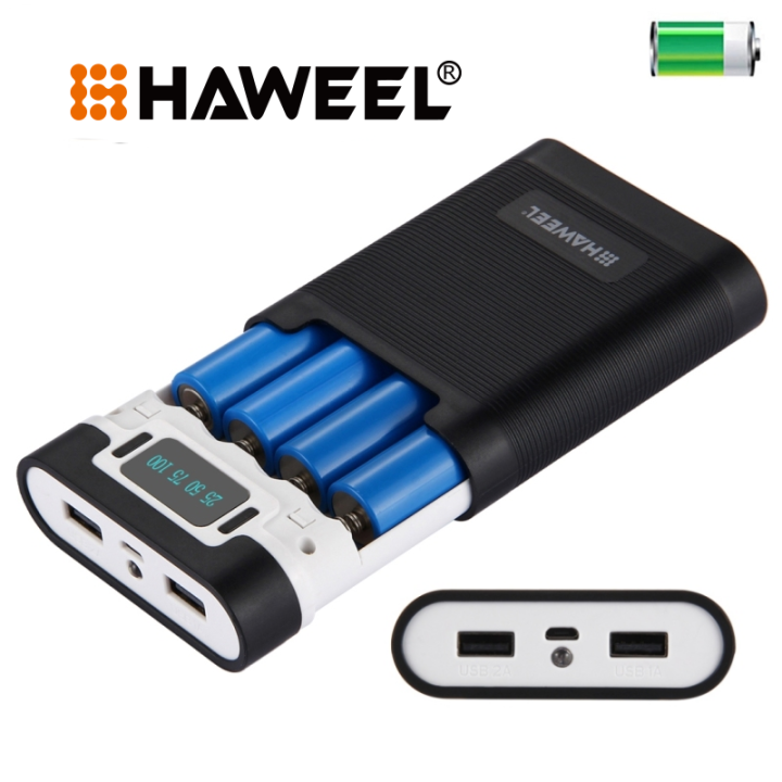 Haweel Diy 4pcs 18650 Battery Not Included 10000mah Power Bank Shell Box With 2 Usb Output 8029