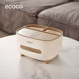 Ecoco Tissue Box with Phone Holder Desktop Organizer Tissue Paper Towel Holder Box Dispenser for Living Room