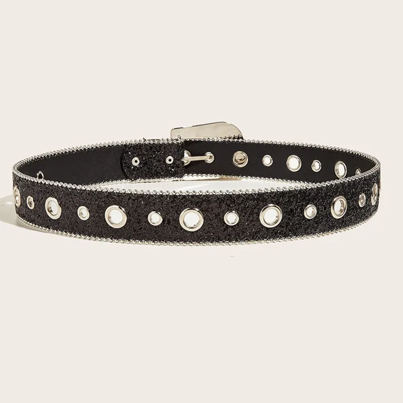 New Arrival】Goth Rhinestone Belts Women PU Leather Strap