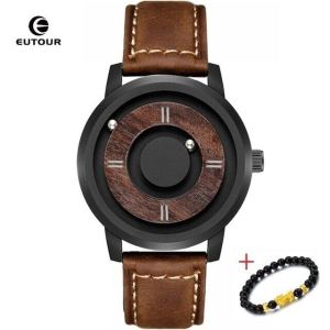 Brand Eutour Wooden Magnetic Ball Wrist Watch Men Luxury Quartz Watches Man Wood Stainless Steel Mens Wristwatch Male Clock