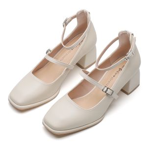 5cm High Heels Casual Womens Shoes Thin Strap Leather Ladies Shoes R Ladies Loafers Square Soft Leather Red