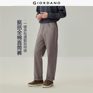 GIORDANO Men Pants 100% Cotton Five-Pocket Pants Mid Rise Half Elastic Waist Fashionable Casual Straight Pants 13116704