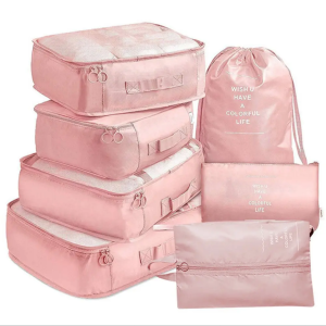 7 Pieces Foldable Travel Organizer Cube Wardrobe Storage Bag Suitcase Packing Set for Storing Clothes and Shoes