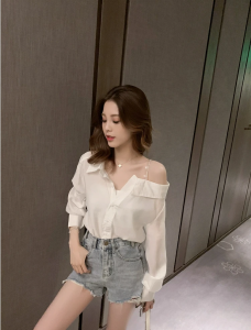 L-XL Fit Womens Shirt And Blouse Thin Style Full Long Sleeve Female Tops Off Shoulder Novelty 2024 Basic Aesthetic Hot Modern Pretty