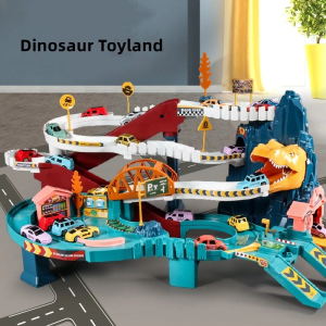 【Fast Shipping】Electric Dinosaur Park & Cars Parking Lots Adventure Cars Toys Kids  Kereta Trek Dinosaur Childrens Dinosaur Rail Car Electric Toy City Parking Educational Toy Diversified educational adventure toys childrens birthday gifts