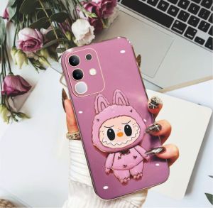 Soft Case Vivo Y29 4G Labubu Mirror Stand Premium Silicon Plating Mewah