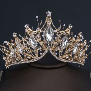 YOCKY Retro Bar Mitzvah Tóc Phụ Kiện Hợp kim Đám cưới Tóc Đồ Trang Sức Baroque Pha Lê Tiara Đen Rhinestone Vương Miện Phụ nữ Tóc Hoop Cô Dâu Vương Miện