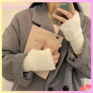 [KUNLIAN] Giả Chồn Lông Cừu nửa ngón tay găng tay cho phụ nữ mềm mùa đông ấm áp sang trọng màu RẮN SANG TRỌNG dệt kim ngón găng tay