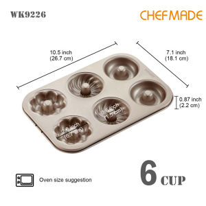 CHEFMADE 6 Cup Non-Stick Donut Pan Flower Round Model Non-stick Cupcake Pan Cookie Donut Cake Baking Mold Golden 3 Styles Pumpkin Whirlwind Donut Cake Mold WK9226