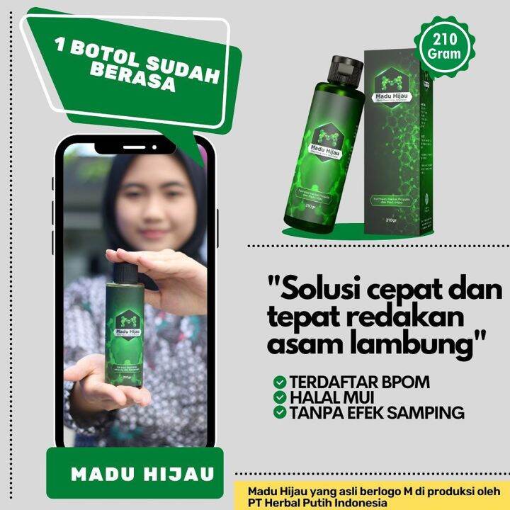 Madu Hijau Herbal Untuk Bantu Atasi asam lambung dan maag 210gr logo M