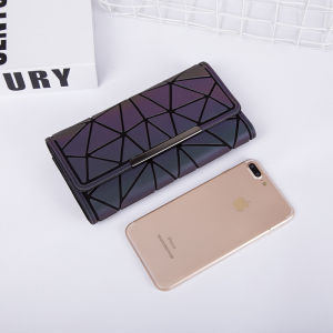 [SG SELLER]Long Wallet Geometric Colorful Luminous Splicing Card Holders Large Capacity Long Female Purse Fashion Ladies Clutch Wallet