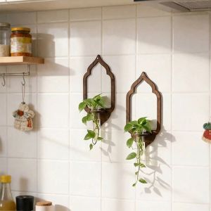 SHUSHABA Home Ornaments Lantern Planter Holder Wooden Vase Wall Mounted Planter Flower Holder Sun Jellyfish Hydroponic Planter Shelf Indoor Garden