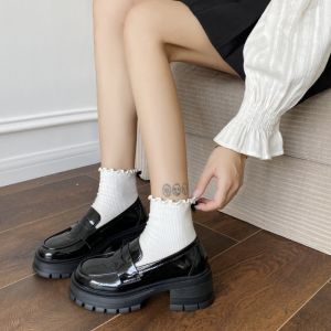 Womens Classic Loafers Solid Color All-Season Round Toe Platform Shoes