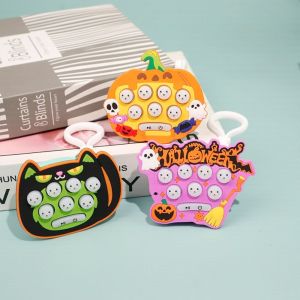 NCUMBE Game Keyring Mini Whack-a-Mole Machine Hallowmas Cartoon Quick Push Bubble Game Sensory Toy Music Handheld Game Machine Keychain Toys For Kids