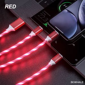 ♥【Readystock】 + FREE Shipping ♥3 IN 1 3A Flowing LED Light Cable Fast Charging Micro USB Type C Charger Cables For iPhone11 12 13ProMax XSMAX XR 7/8/Android Phone Charging Wire