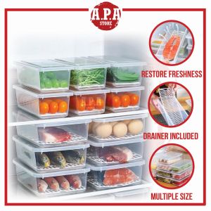 APA Food Storage Box Plastic Transparent Multifunction Kitchen Fridge Container Kitchen Organizer Freezer Stackable Bekas Makanan