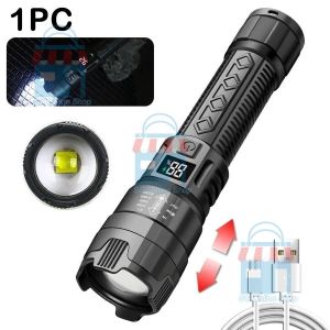 2000LM High Brightness LED Flashlights Tactical Torch with Display Light USB Charging Home/ Outdoor Portable Flashlight