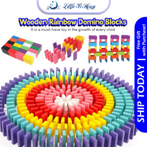 [Little B House] 120pcs Rainbow Colourful Wooden Dominoes Blocks Set Montessori Toys 多米诺骨牌 Mainan Domino - BT21