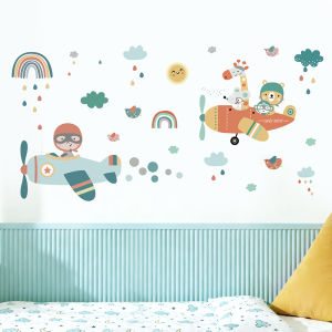 Decal Dán Tường Phi Công Máy Bay Cầu Vồng Có Keo Sẵn 220x110cm - Trang Trí Phòng Bé Trai