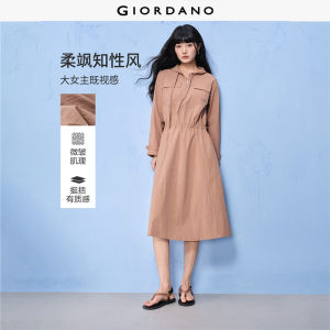 Giordano Women Brand print cargo pockets hooded dress Free Shipping 12465004