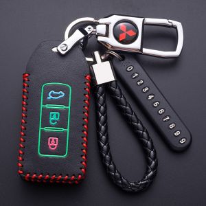For Mitsubishi Xpander Triton Lancer Mirage Storm ASX Leather Key Case Cover Remote Car Keychain Accessories