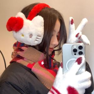 TUO29 ที่ครอบหู ที่ปิดหูกันหนาวรูปแมวคิตตี้ โบว์สำหรับผูก หนาขึ้น ที่ครอบหูขนเทียม สะดวกสบายสบายๆ กันลม ที่ปิดหูกันหนาว สำหรับผู้หญิง