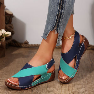 Free Shipping WomenS Summer New Large Size Peep-Toe Cross-Strap Platform Thick-Soled Velcro Sandals 43