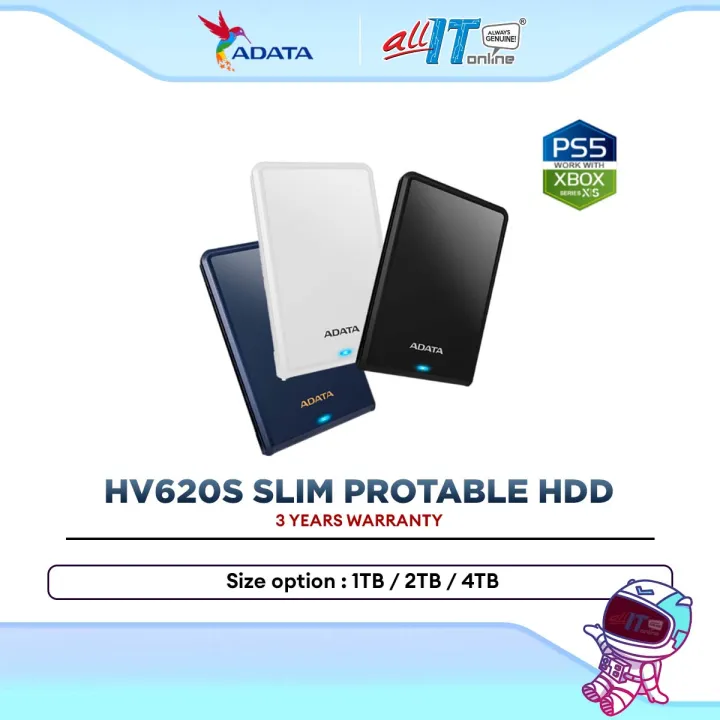 Adata HV620S 1TB USB 3.2 Gen1 Portable Hard Drive HDD compatible with PS5